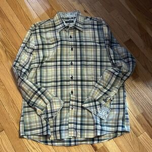 ZAGIRI Dress Shirt Mens XL Button‎ Up Embroidered Flip Cuff Stripes Brown Blue